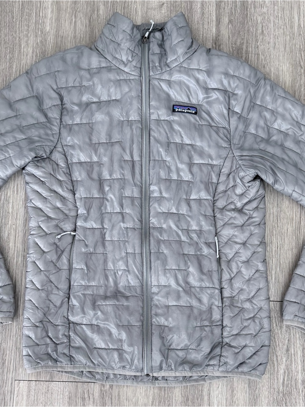 Patagonia Micro Puff Jacket Womens Medium Gray Puffer Jacket Hiking Style Coat